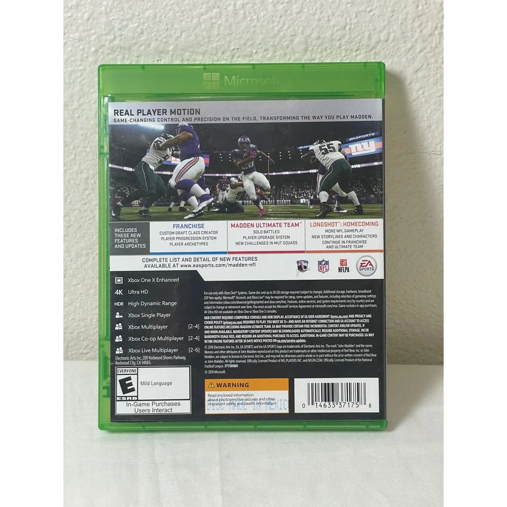 EA Sports Madden NFL 19 Xbox One Green Excellent Used Football Sports Game